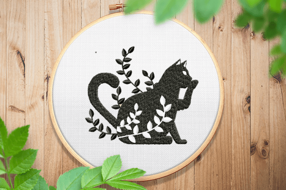 Cute Floral Cat Embroidery Design